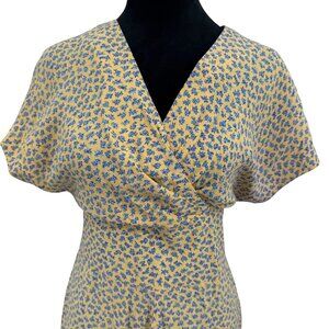 Casual‎ Corner Womens Maxi Dress Yellow Floral Faux Wrap Dress 6 Modest Cottage